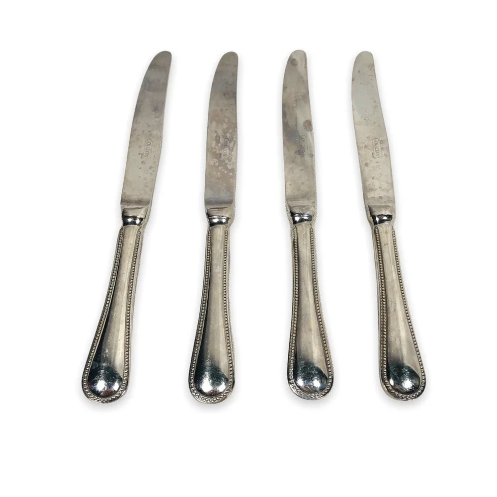 Couzon Set 4 Knife‎ Dinner Butter Knives Jean Le Perle Pattern France Stainless